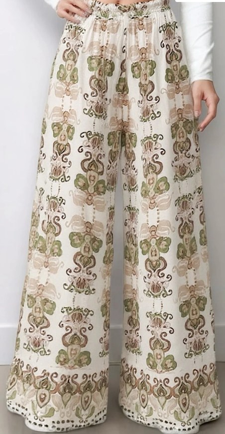 ELPABO Italian Wide Legs Olive  Summer Pants LOOWIE