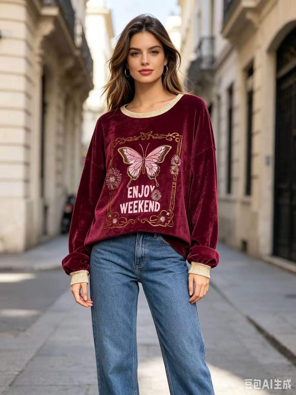 CO61 Burgundy Butterfly Print Tunic