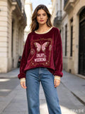 CO61 Burgundy Butterfly Print Tunic
