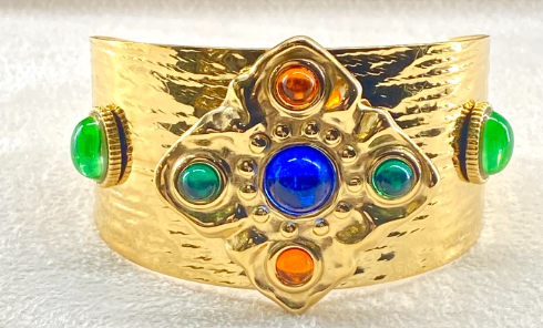 715 Open Bangle Cuff Bracelet Resin Stones Stainless Steel