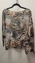 VIZEBF Beige Zebra Floral Round Knit Printed Sweater