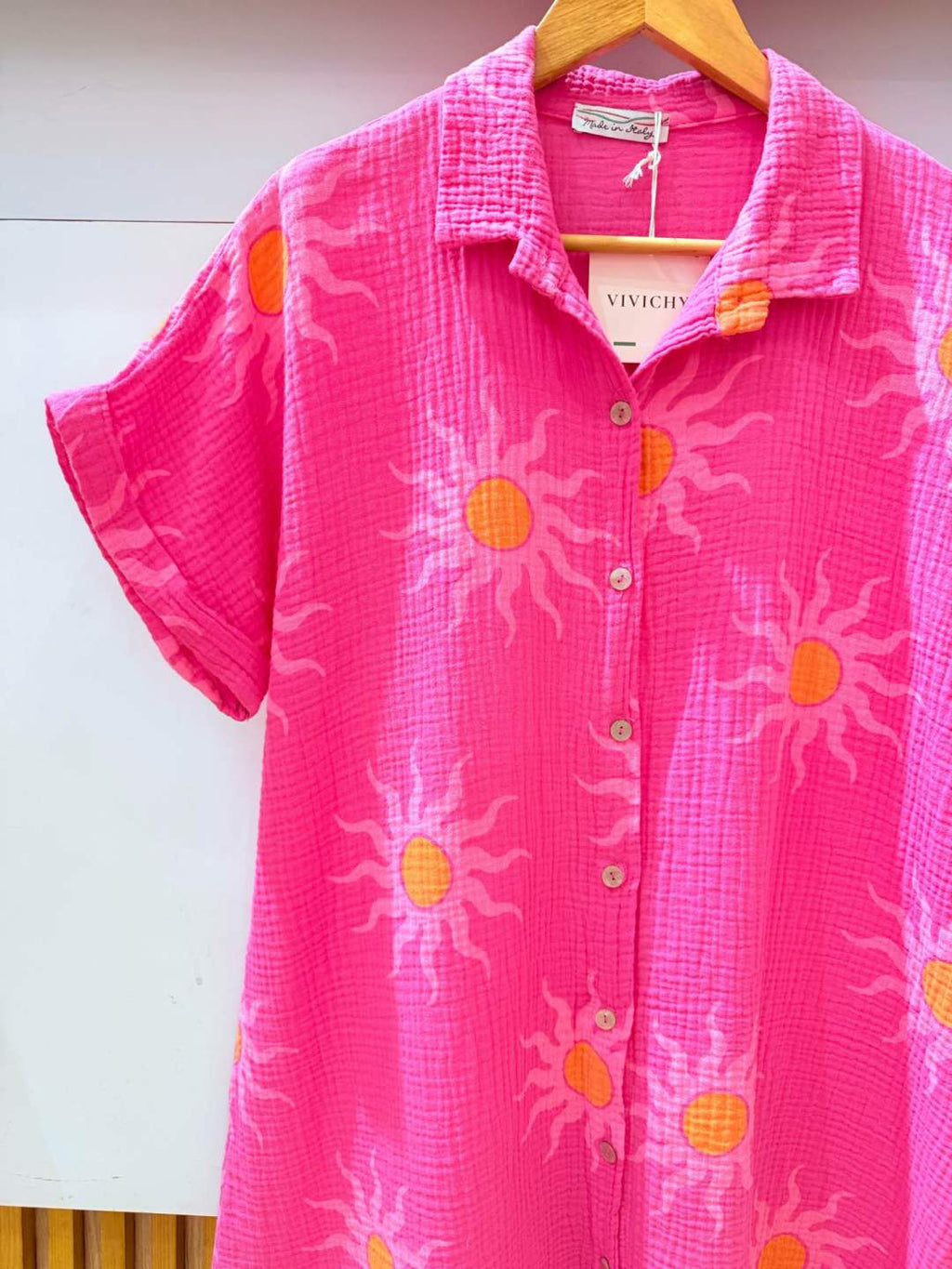 IVT2607145FU Cotton Sun Print Shirt Dress Plus Size Fuchsia