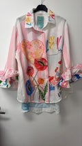 ZOPSPF Poppy Floral Striped Linen Shirt Pink