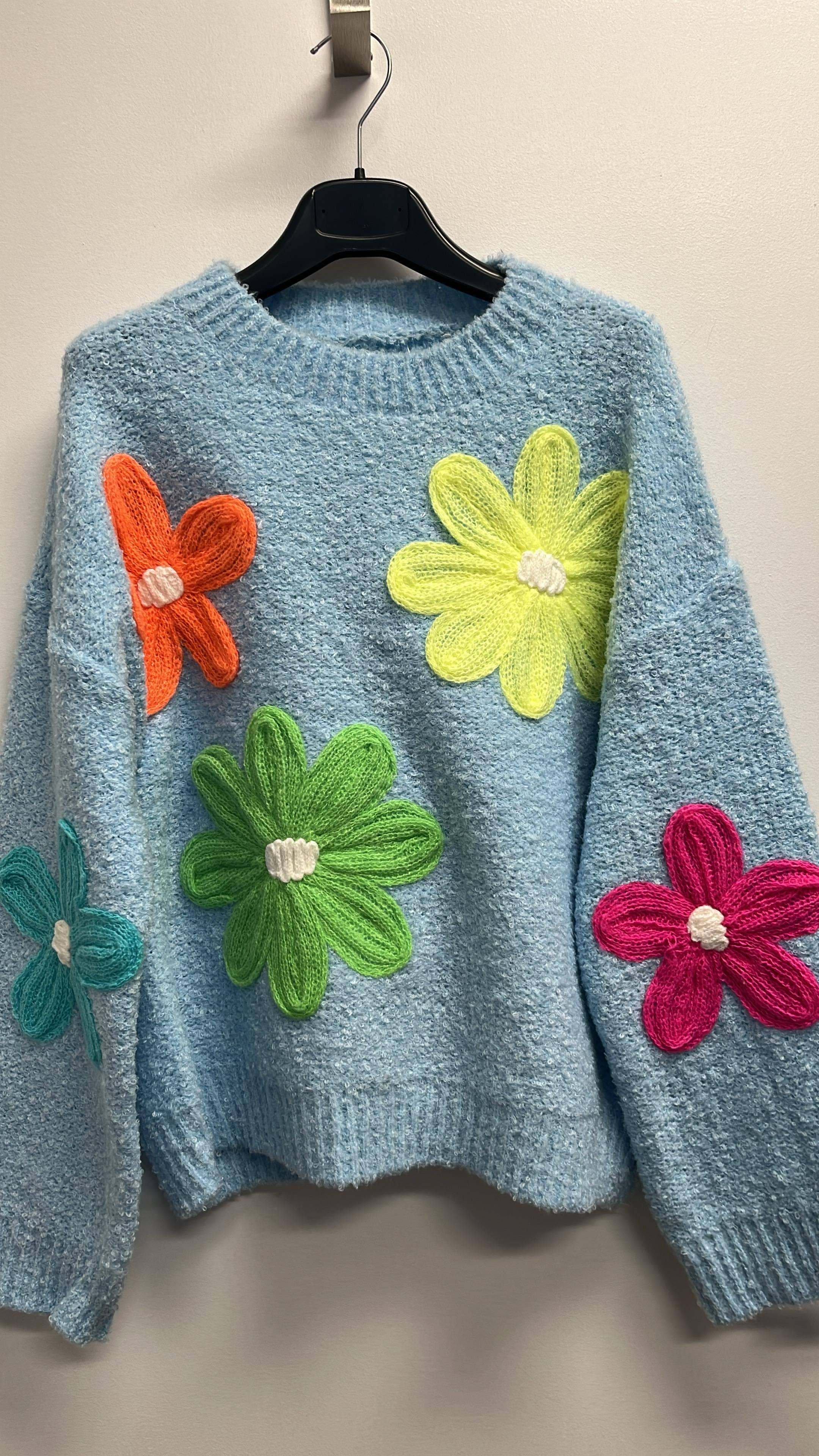 OF5 Colorful Fuzzy Beige Floral Knitted Sweater LOOWIE   (Copy)
