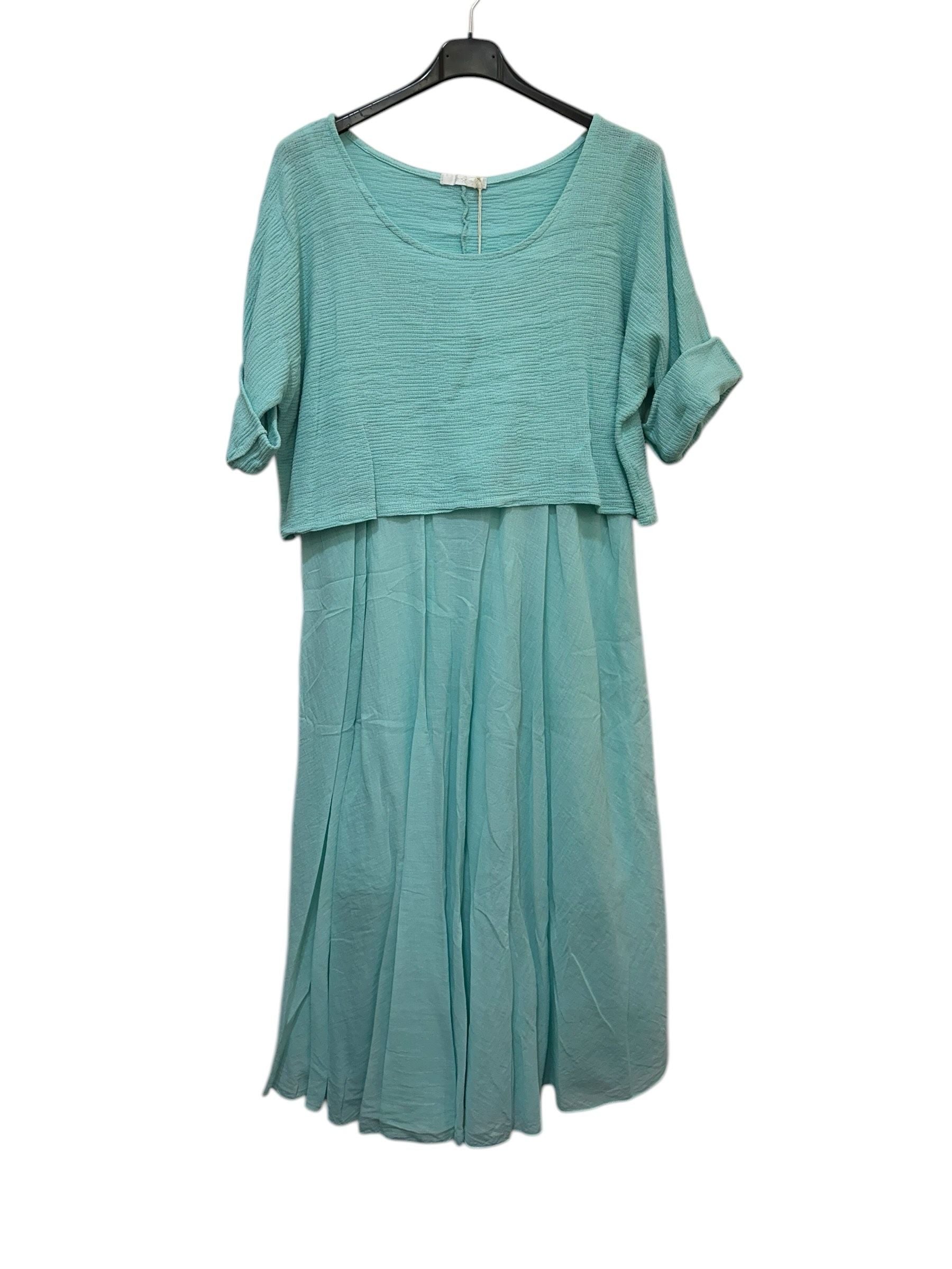 VC2PCSAQU Cotton Two-Piece Midi Dress Set Aqua