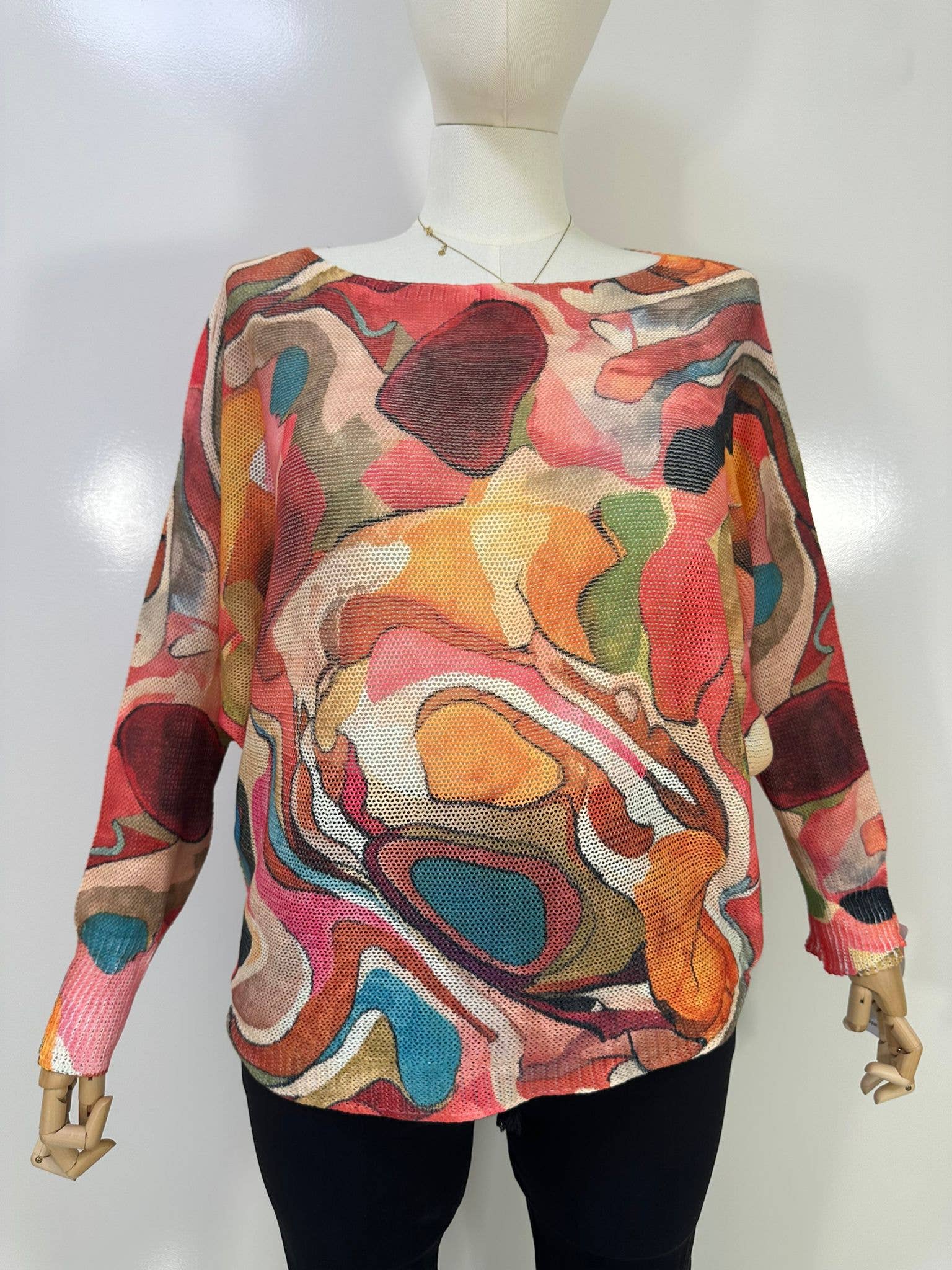 Z995 Abstract Spots Round Knit Printed Sweater LOOWIE