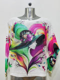 CHAT White Purple Hat Round Knit Printed Sweater LOOWIE