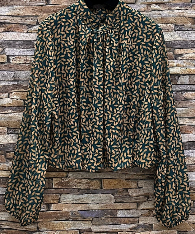 ELLEA Italian One Size Green Leaves Printed Blouse LOOWIE