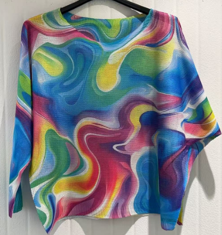 COTIE Blue Tie-dye Round Knit Printed Sweater LOOWIE