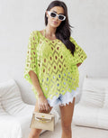 D032 Italian Lime Cotton Crochet Open Beach Top LOOWIE