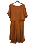 VC2PCSBUR Cotton Two-Piece Midi Dress Set Burnt Caramel