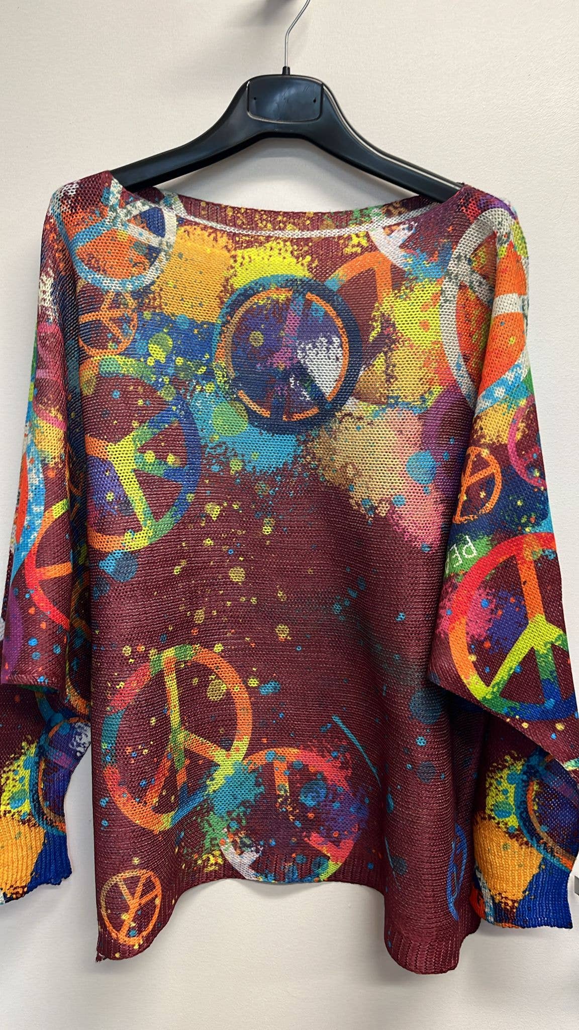VIPLB Peace and Love Wine Round Neck Knit Printed Sweater