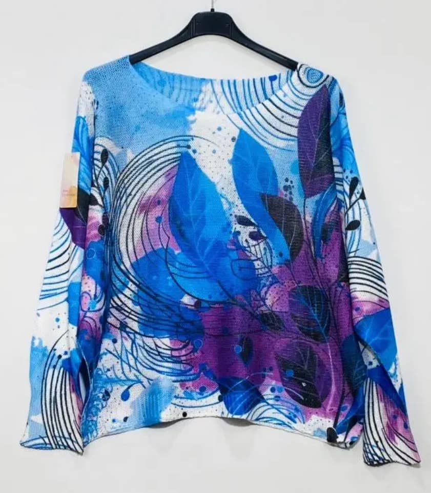 C0051 Royal Leaves Round Knit Printed Sweater LOOWIE