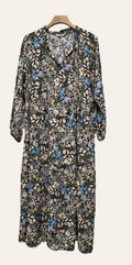 960 Olive One Size Floral Printed Long Dress LOOWIE