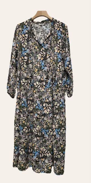 960 Olive One Size Floral Printed Long Dress LOOWIE