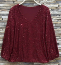 ELSEQW Italian One Size Wine Sequined Blouse LOOWIE