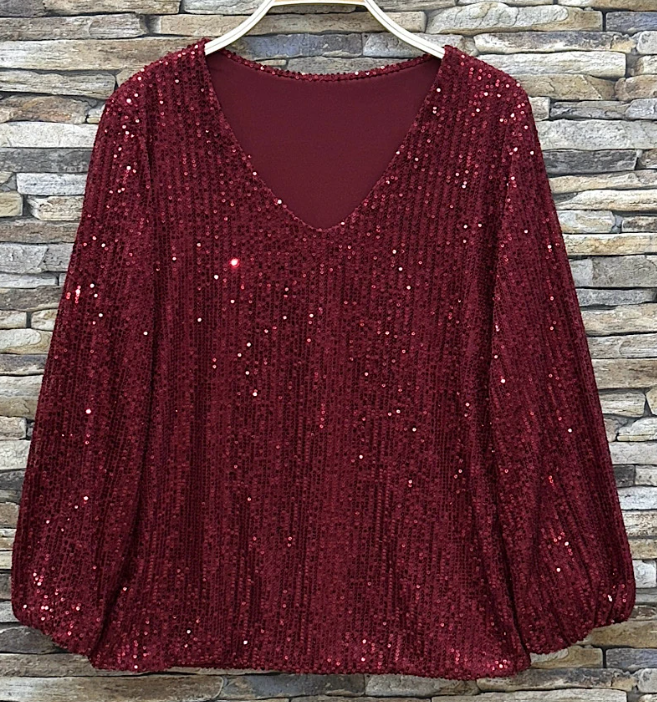 ELSEQW Italian One Size Wine Sequined Blouse LOOWIE
