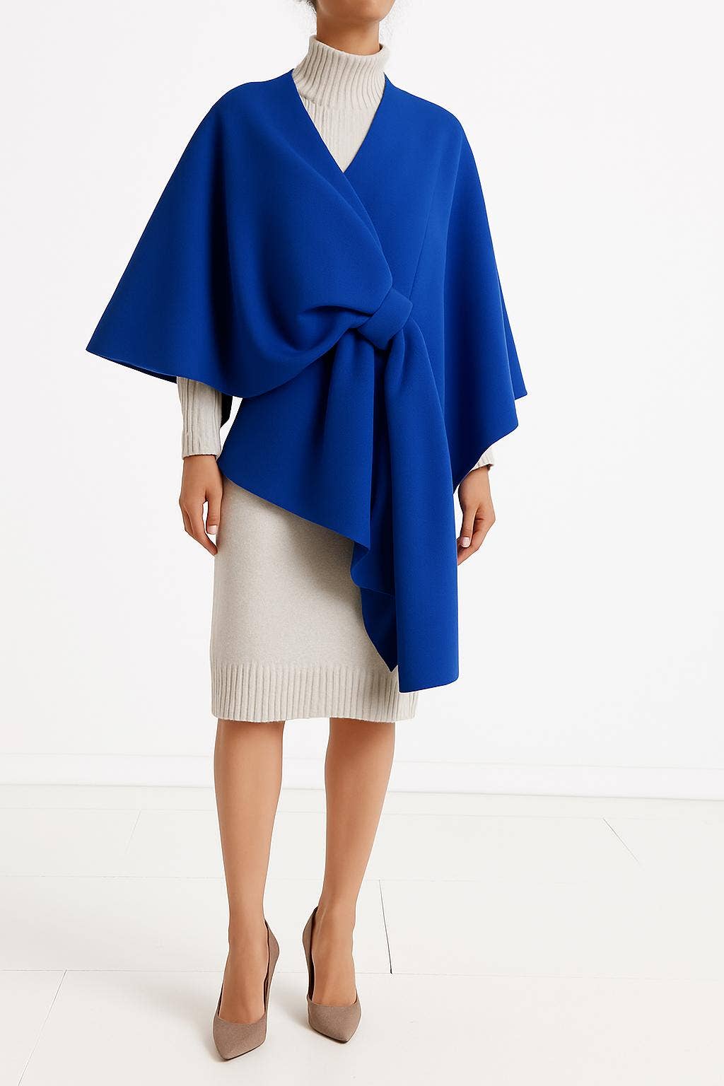 VIPORB Italian Royal Blue Large Poncho w/ Knot Closure