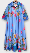LFDBL One Size Blue Cotton Floral Dress Made in Italy