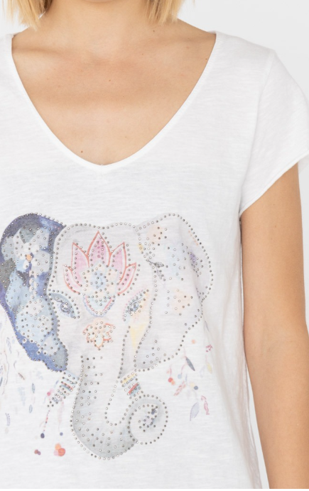 One Size Printed Strass T-Shirt Cotton Elephant