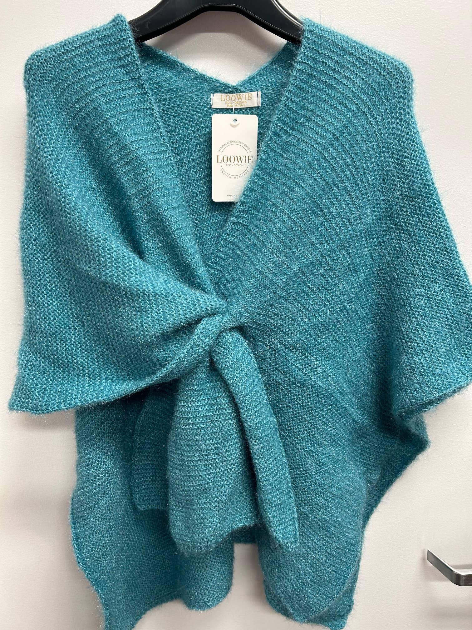22255 Italian Knit Turquoise Cozy Warm Poncho w/ Loop LOOWIE