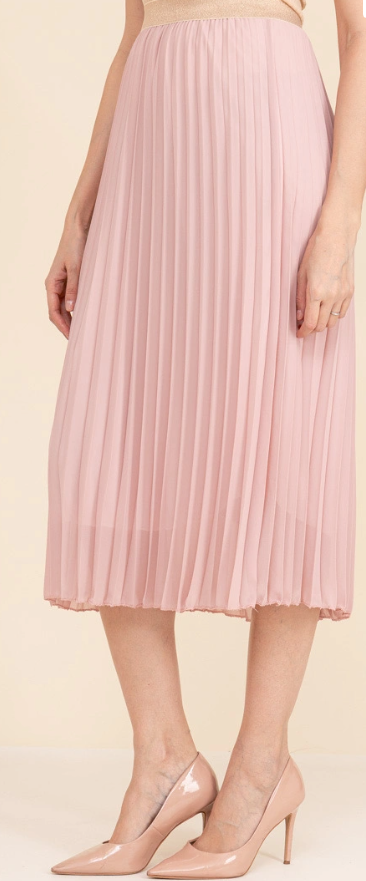 LUIPI Pink One Size Pleated Skirt w/Gold Elastic LOOWIE
