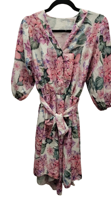 UN2 Floral Short-Sleeve Dress with Waist Tie LOOWIE