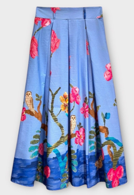 LFSB Italian Blue Floral Patterned Cotton Pleated Skirt