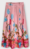 LFSP Italian Pink Floral Patterned Cotton Pleated Skirt