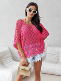 D030 Italian Fuchsia Cotton Crochet Open Beach Top LOOWIE