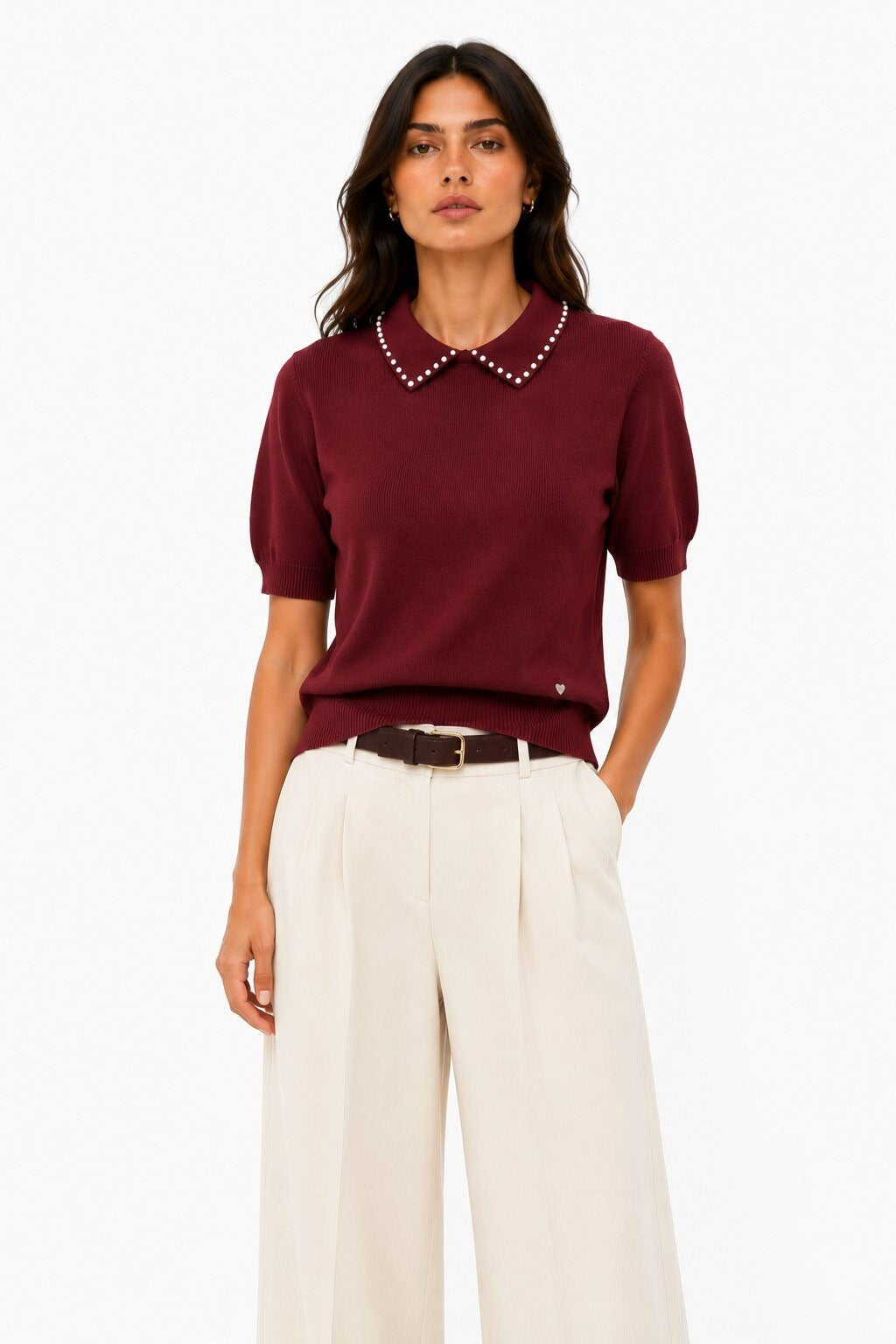 LUPCP1 Burgundy Pearl Collar Sweater
