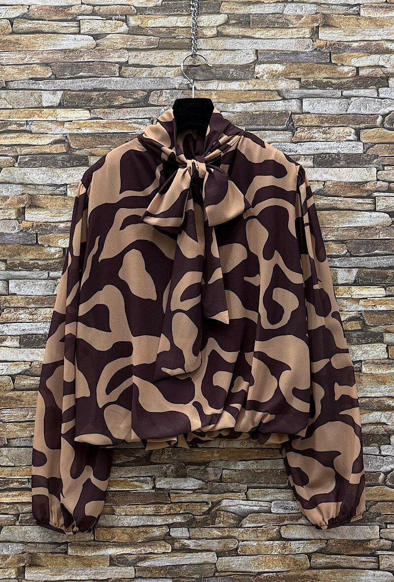 ES149 Brown Geometric Print Blouse