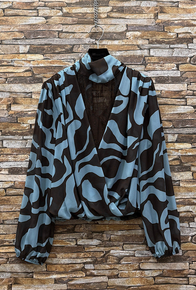 ES150 Blue Geometric Print Blouse