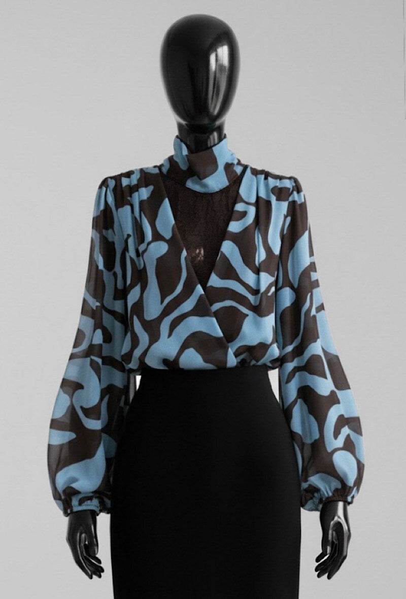 ES150 Blue Geometric Print Blouse