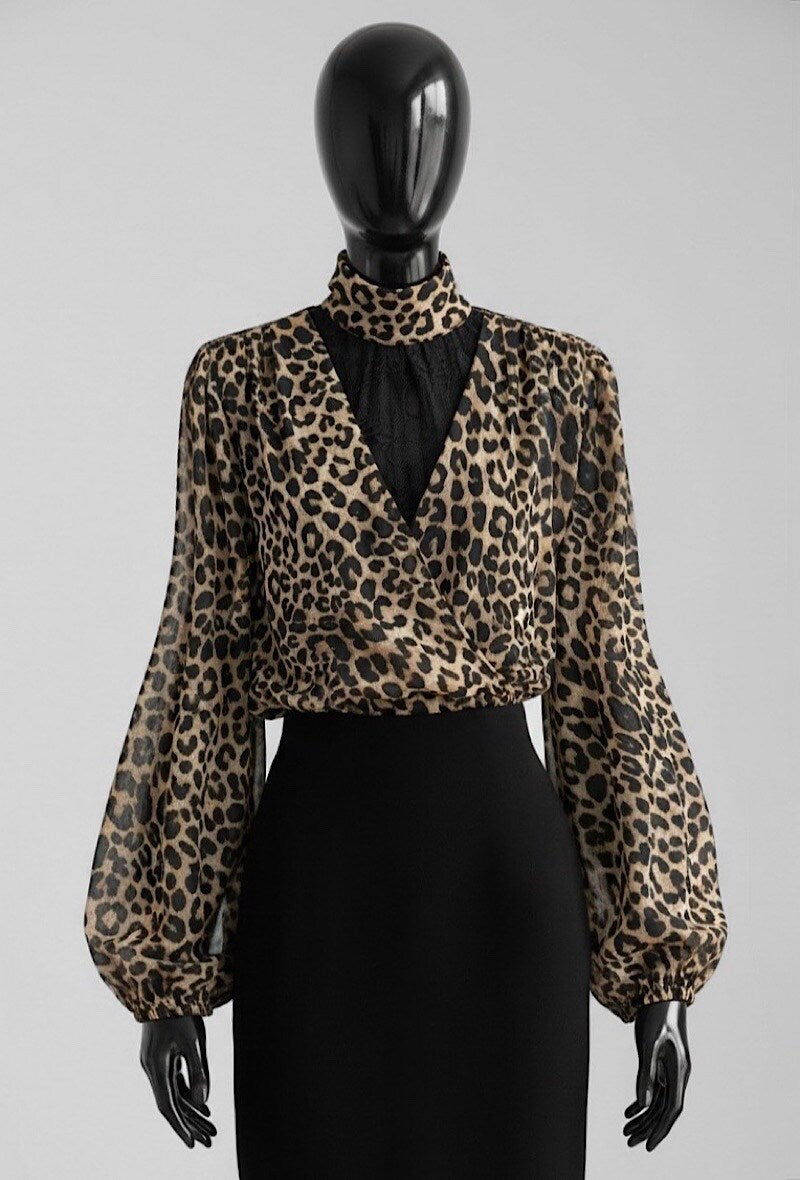 ES151 Brown Leopard Print Blouse