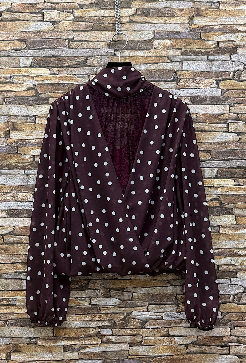 ES146 Burgundy Polka Dot Blouse