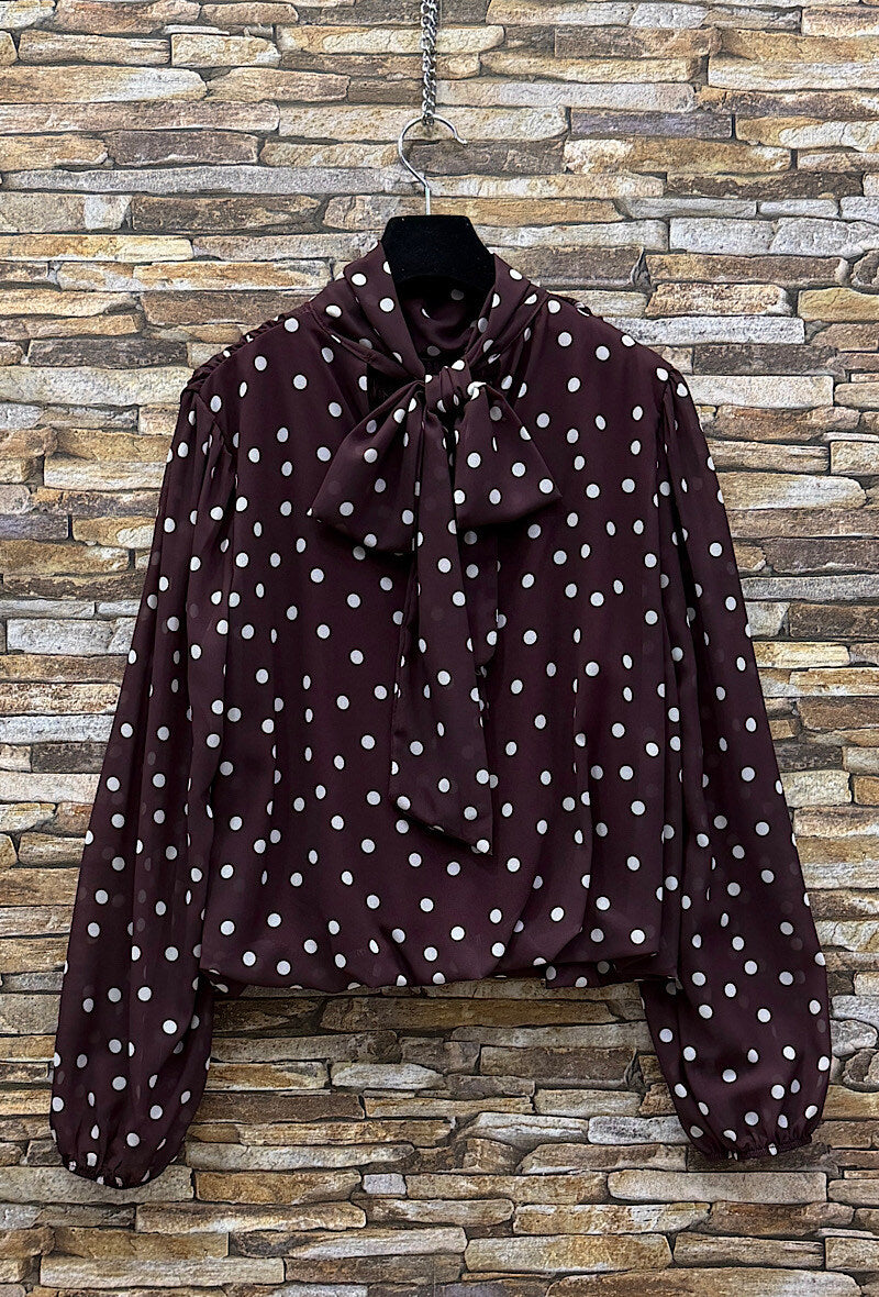 ES146 Burgundy Polka Dot Blouse