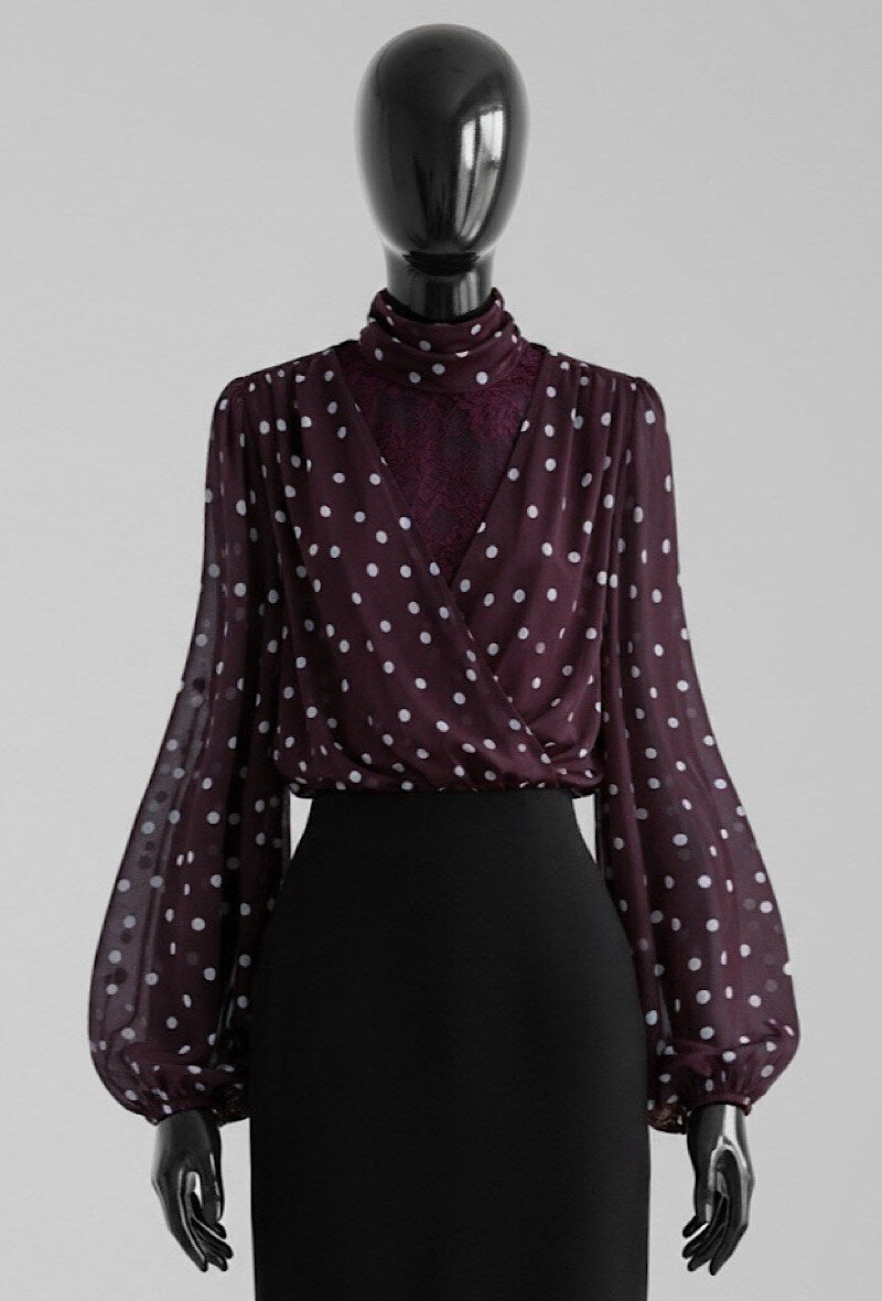 ES146 Burgundy Polka Dot Blouse