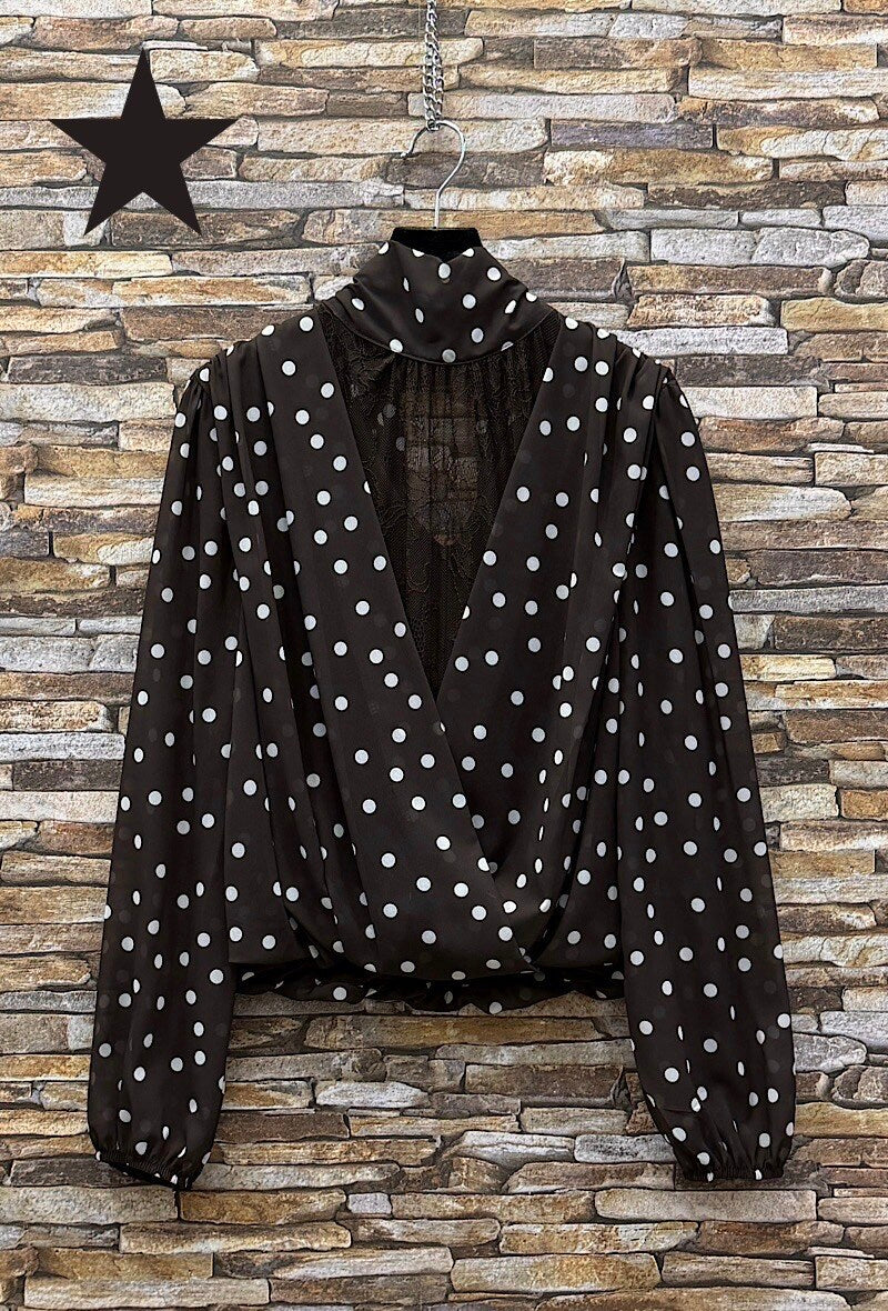 ES148 Dark Brown Polka Dot Blouse