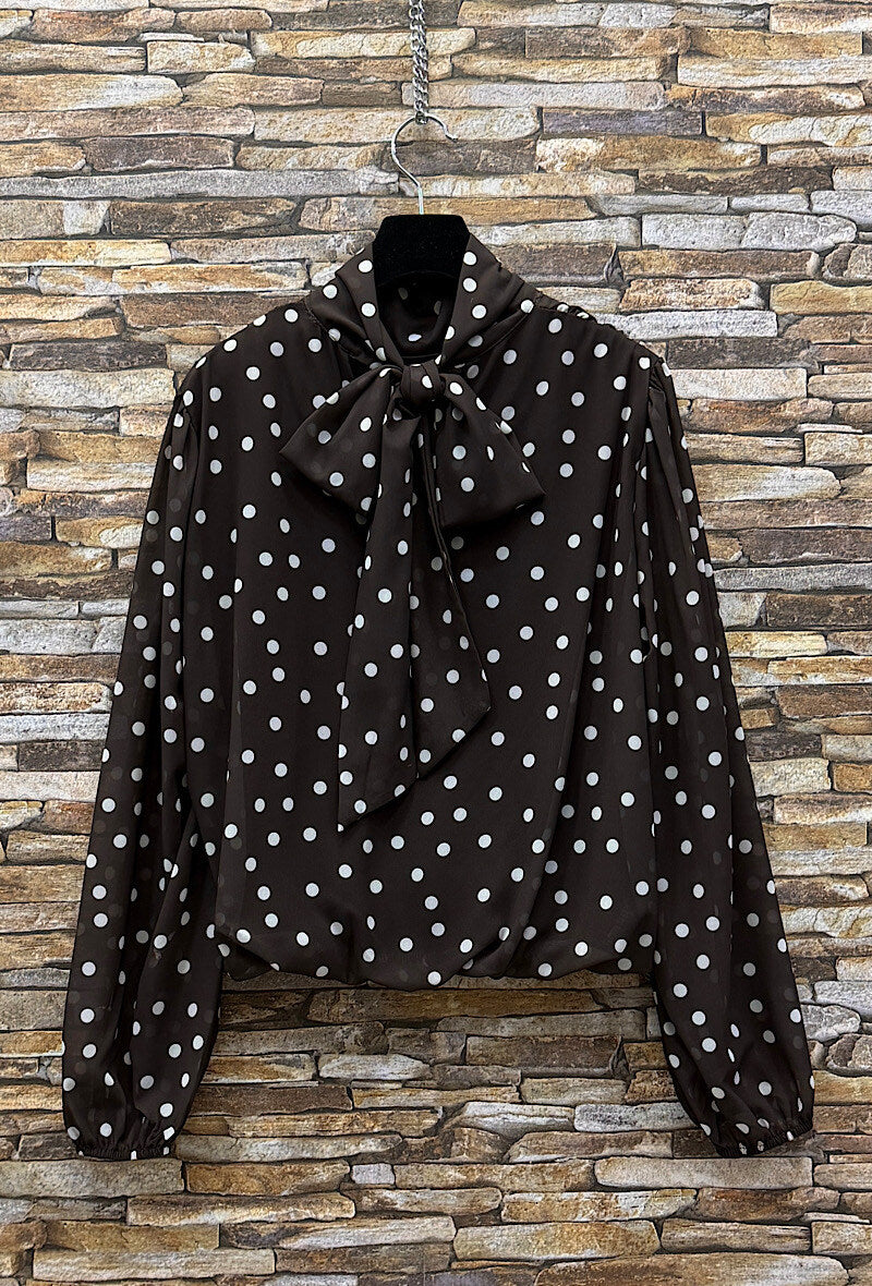 ES148 Dark Brown Polka Dot Blouse