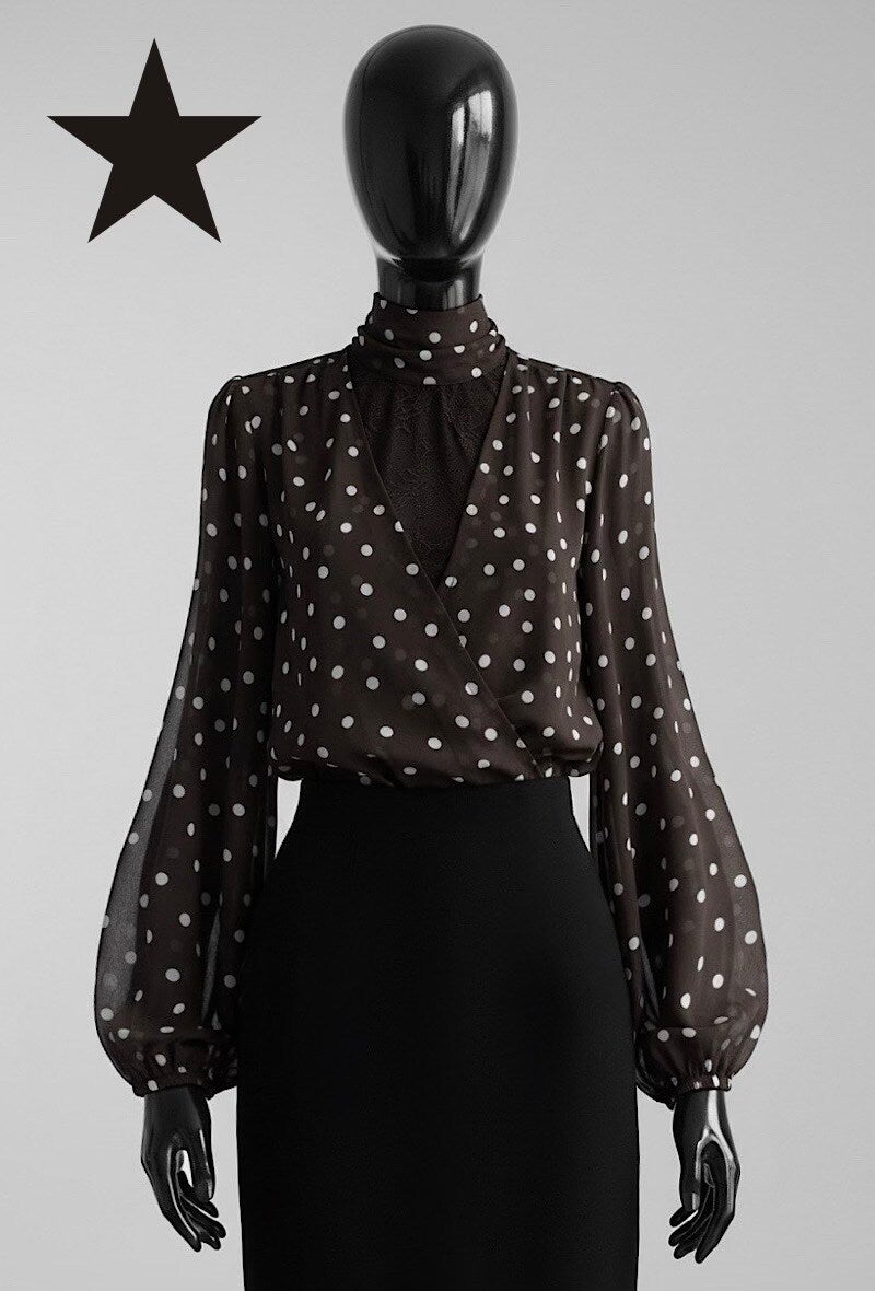ES148 Dark Brown Polka Dot Blouse