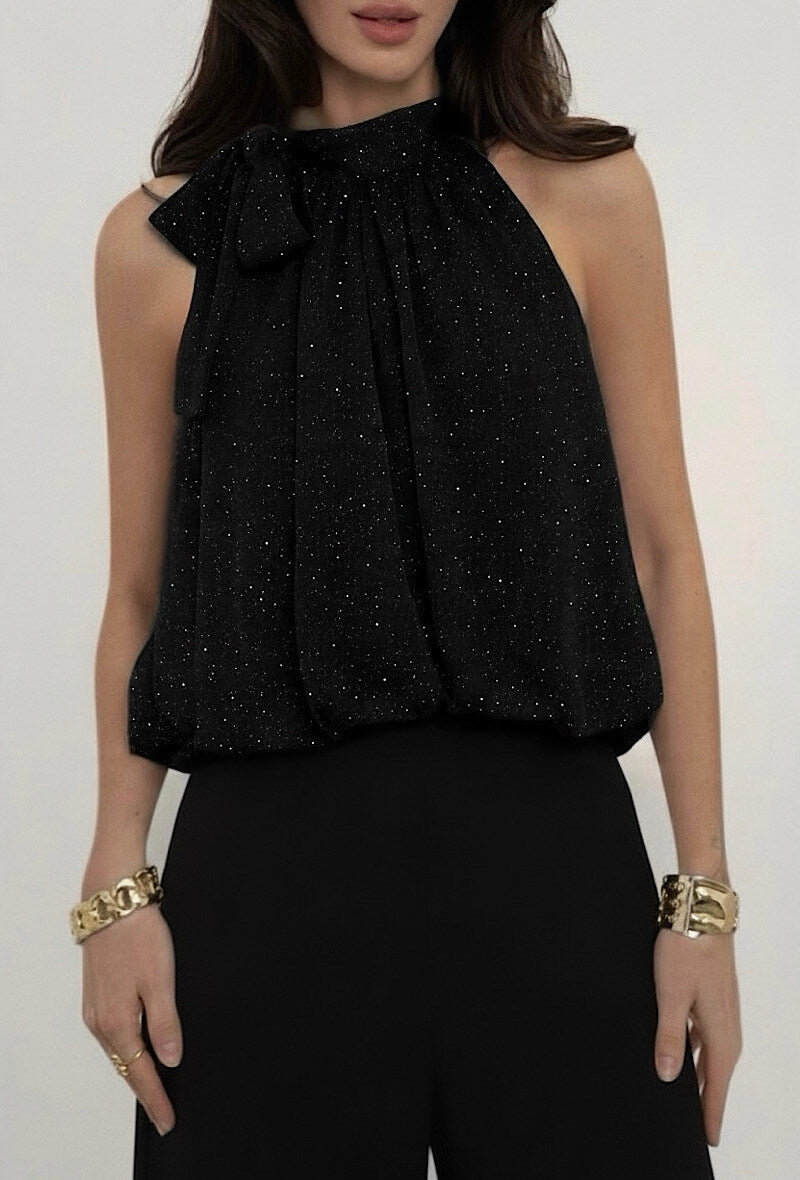 ES152 Black Shimmer Halter Top
