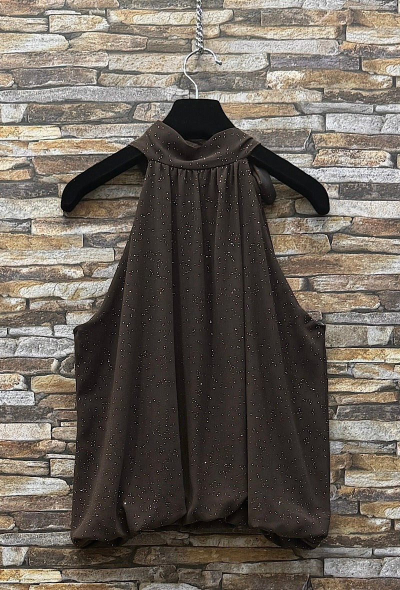 ES154 Dark Brown Shimmer Halter Top