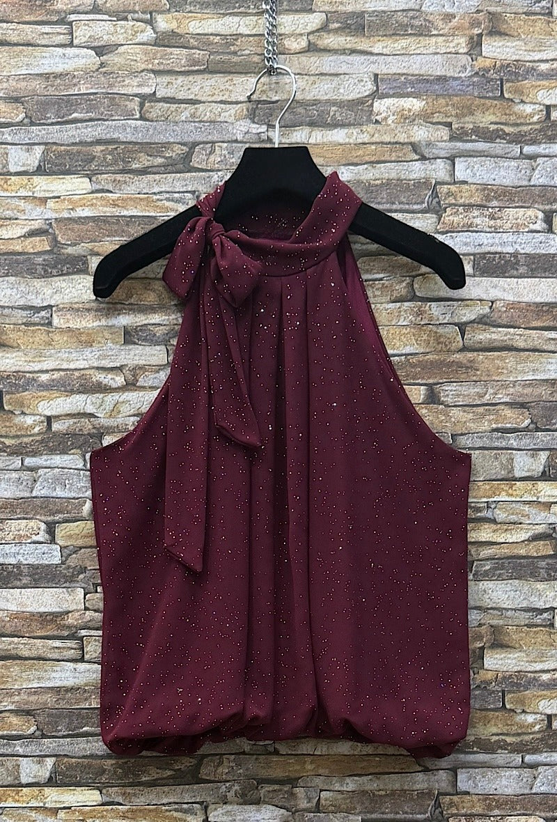 ES155 Burgundy Shimmer Halter Top