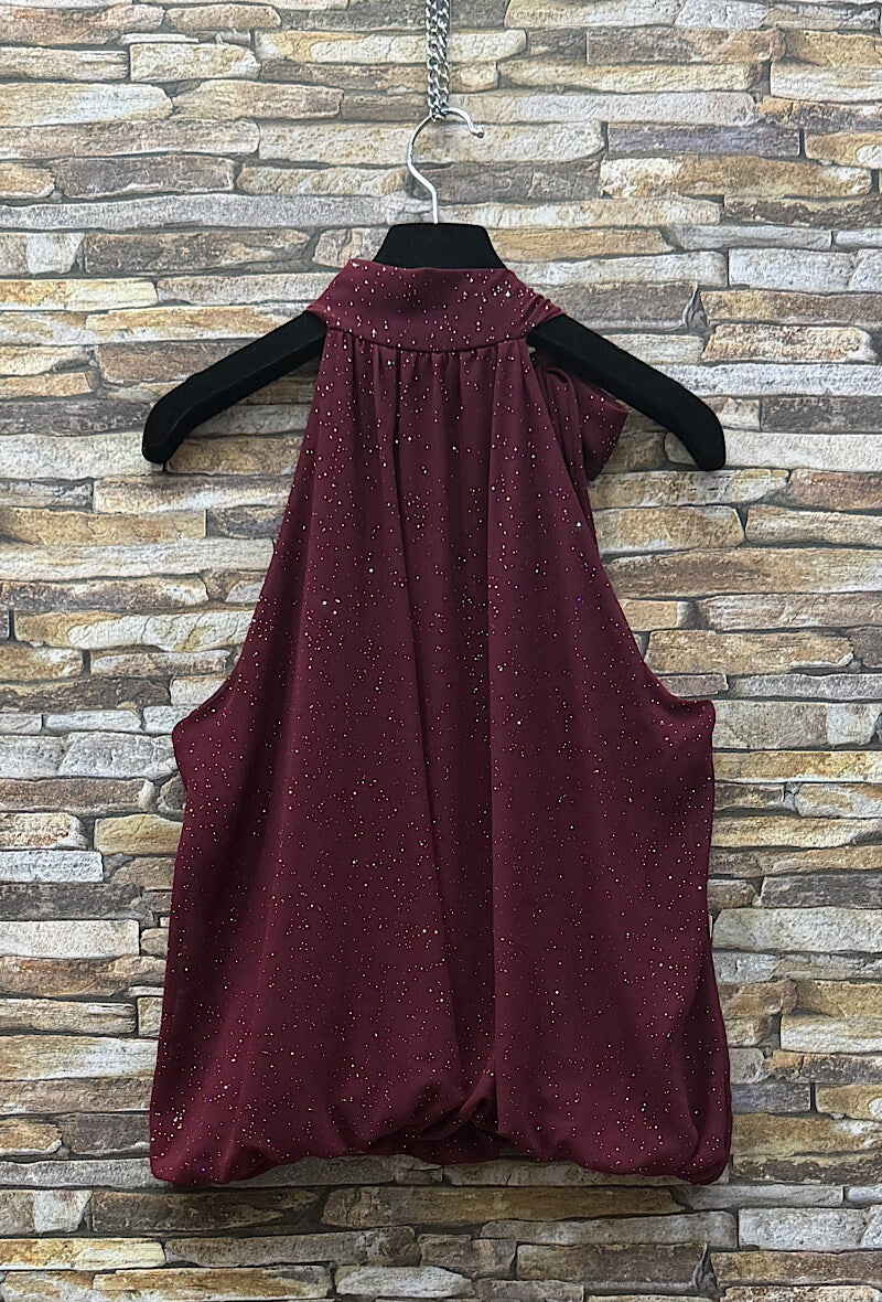 ES155 Burgundy Shimmer Halter Top