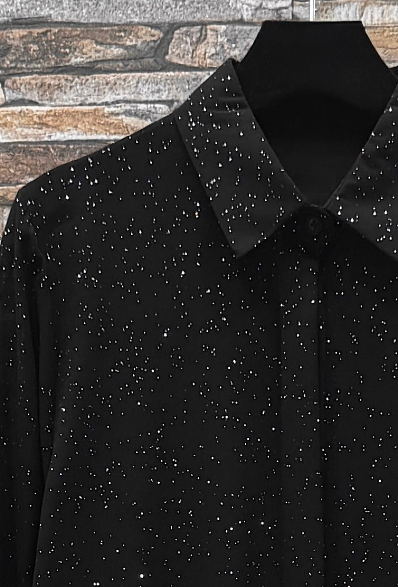 ES156 Black Sparkle Button-Up Shirt