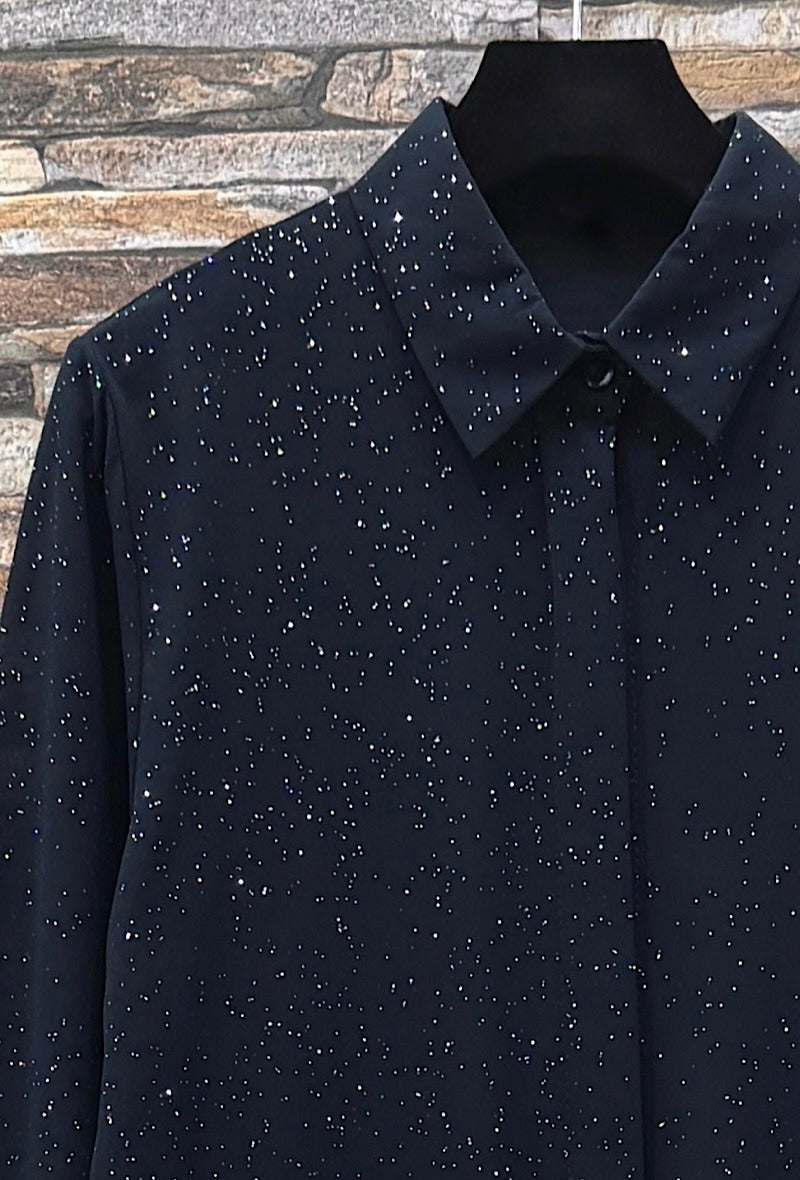 ES157 Navy Sparkle Button-Up Shirt