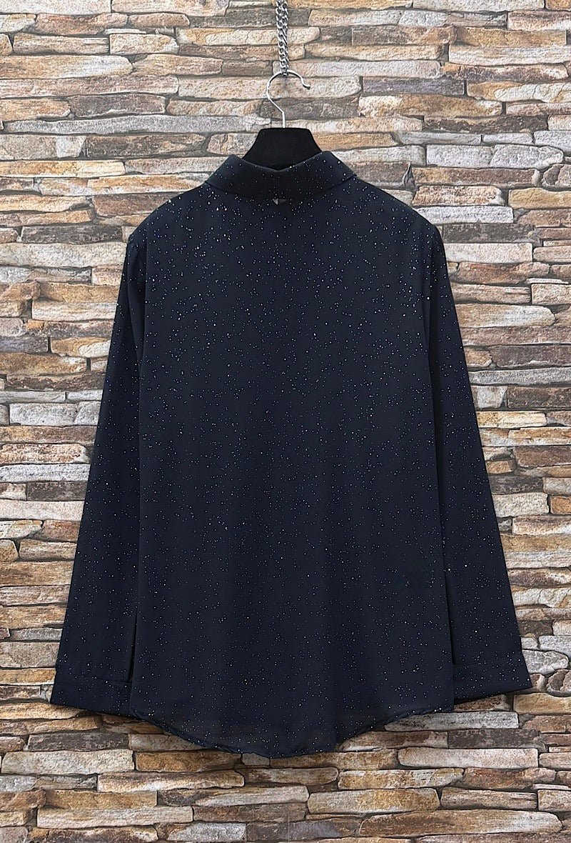 ES157 Navy Sparkle Button-Up Shirt
