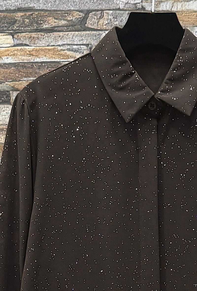 ES158 Dark Brown Sparkle Button-Up Shirt