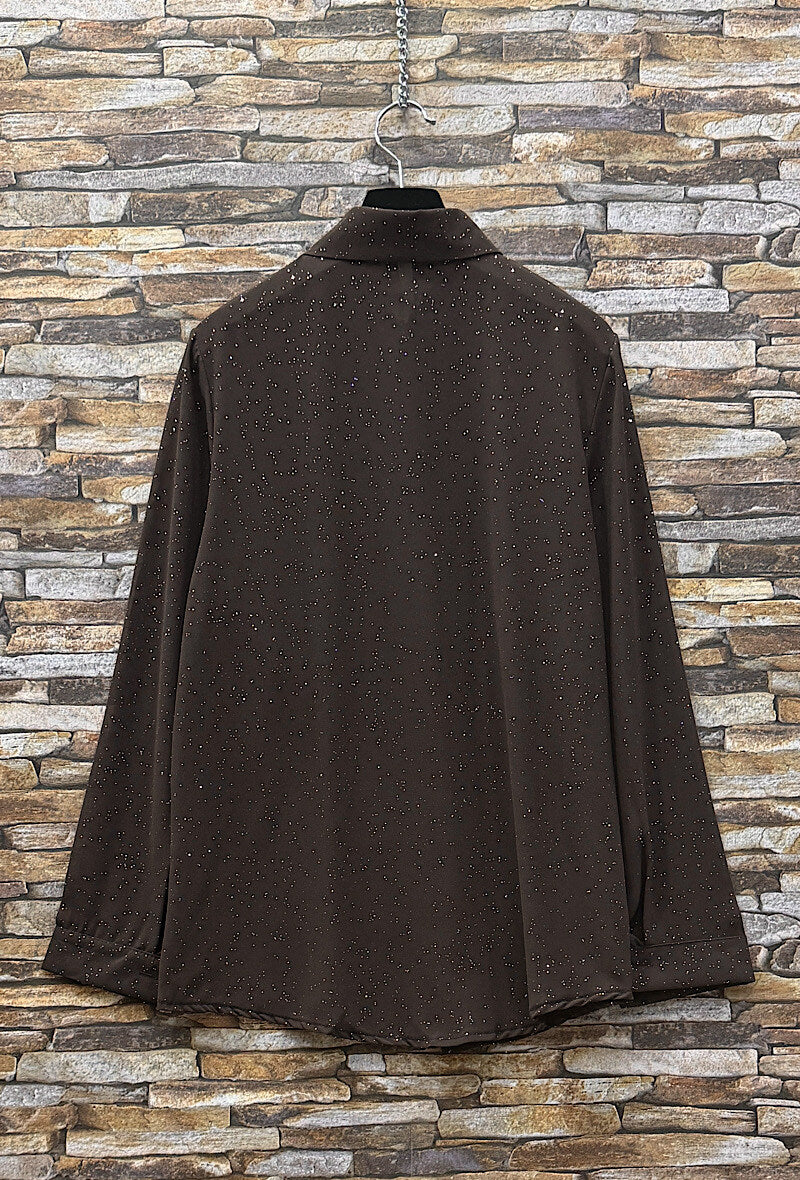 ES158 Dark Brown Sparkle Button-Up Shirt